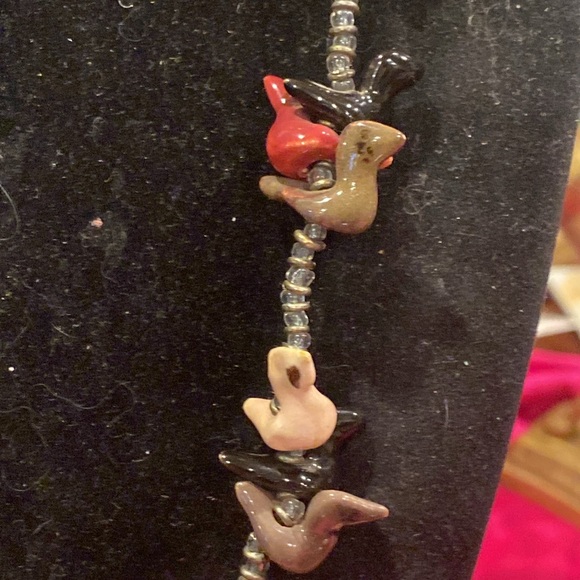 Vintage Bird Fetish Necklace. Birds Are Cold. Glass,Ceramic Etc. - Picture 4 of 11